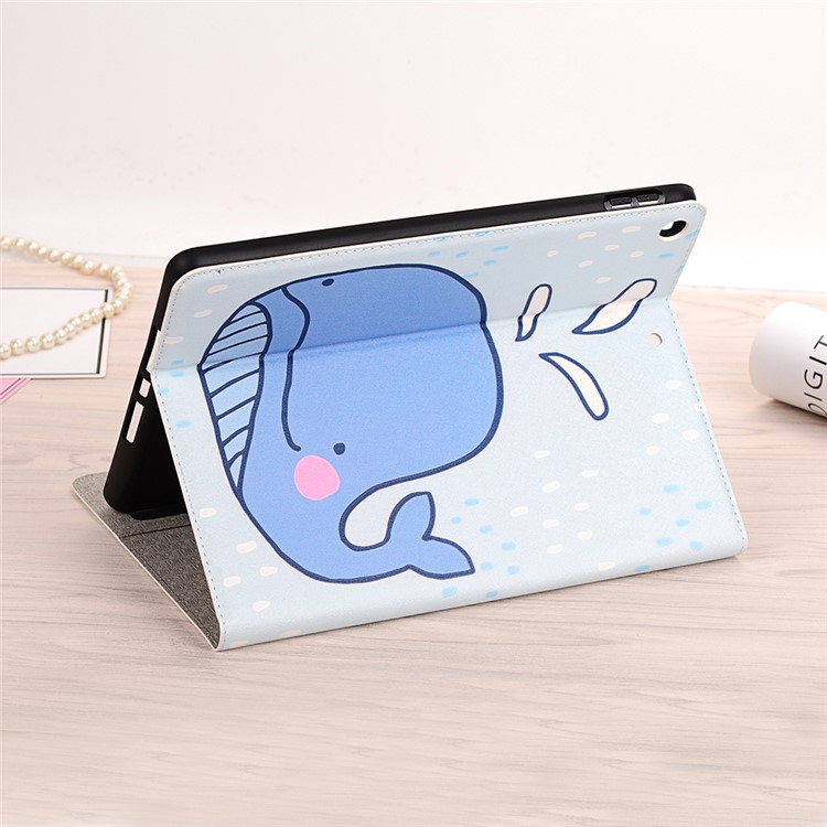 For iPad 10.2 (2019) Cartoon Embossed Pattern Smart Leather Tablet Case - Whale-6