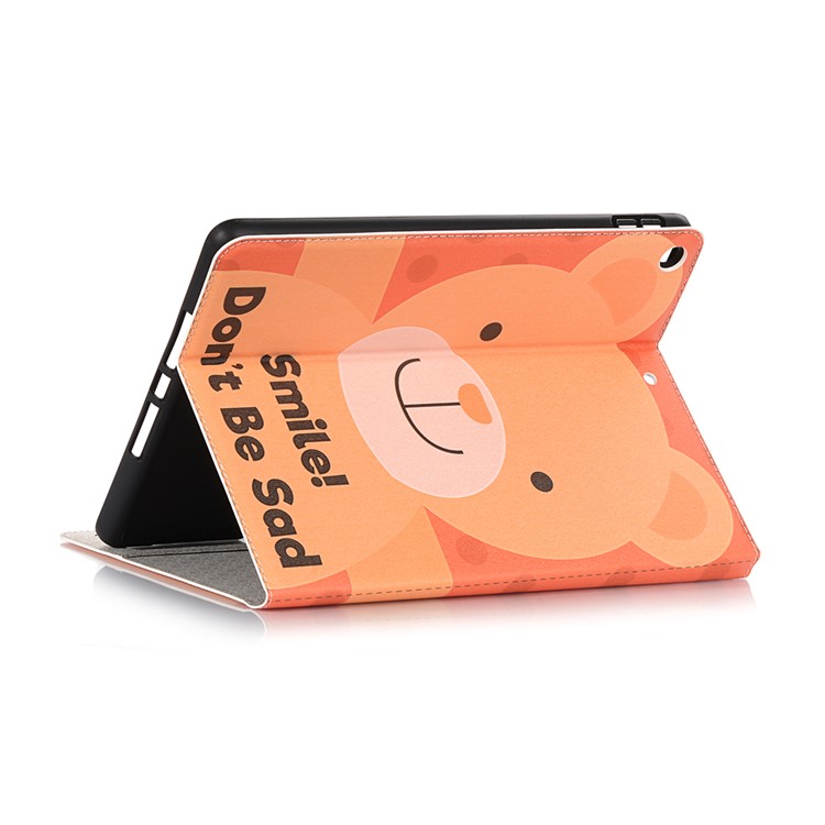 For iPad 10.2 (2019) Cartoon Embossed Pattern Smart Leather Tablet Case - Bear and Quote-3