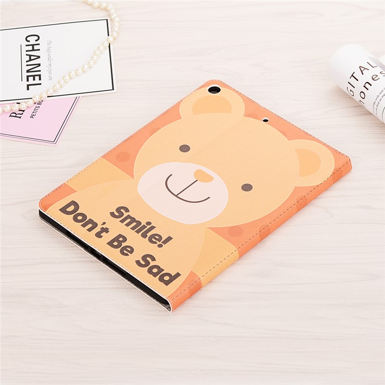 For iPad 10.2 (2019) Cartoon Embossed Pattern Smart Leather Tablet Case - Bear and Quote-7