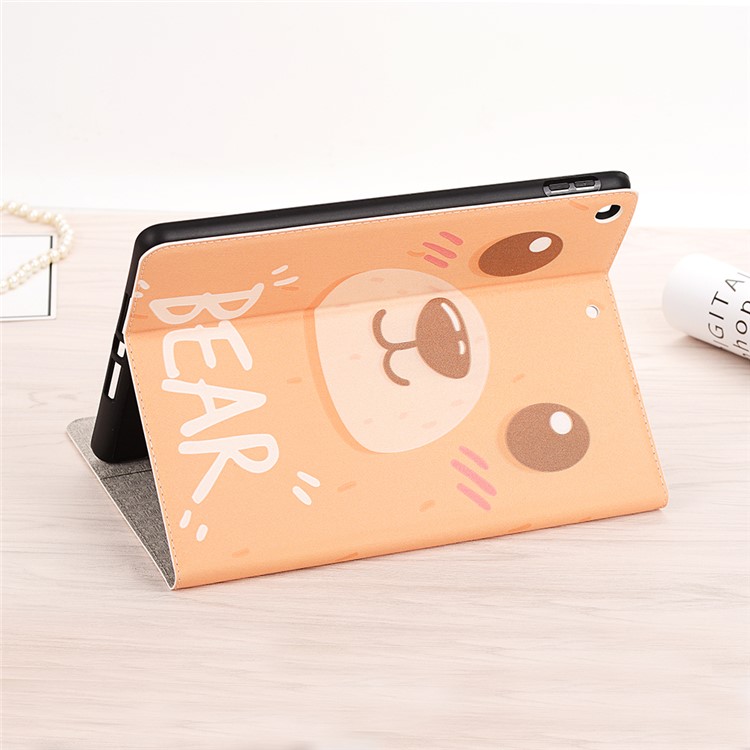 For iPad 10.2 (2019) Cartoon Embossed Pattern Smart Leather Tablet Case - Bear-8