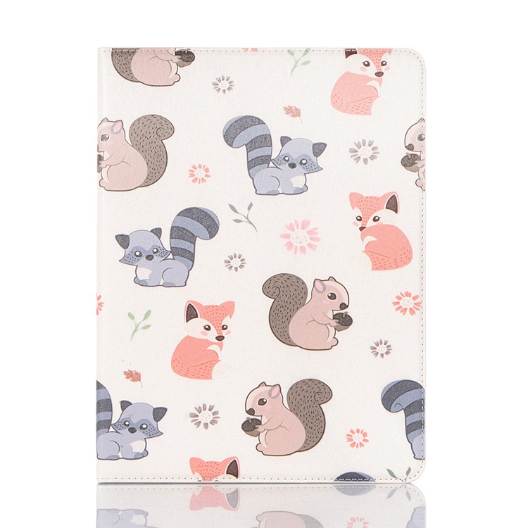 For iPad 10.2 (2019) Cartoon Embossed Pattern Smart Leather Tablet Case - Squirrels and Foxes-1