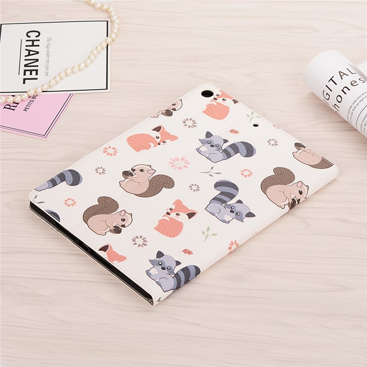For iPad 10.2 (2019) Cartoon Embossed Pattern Smart Leather Tablet Case - Squirrels and Foxes-7