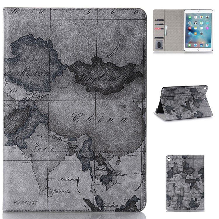 Map Pattern Wallet Stand Leather Tablet Casing for iPad 10.2 (2019) - Grey-1