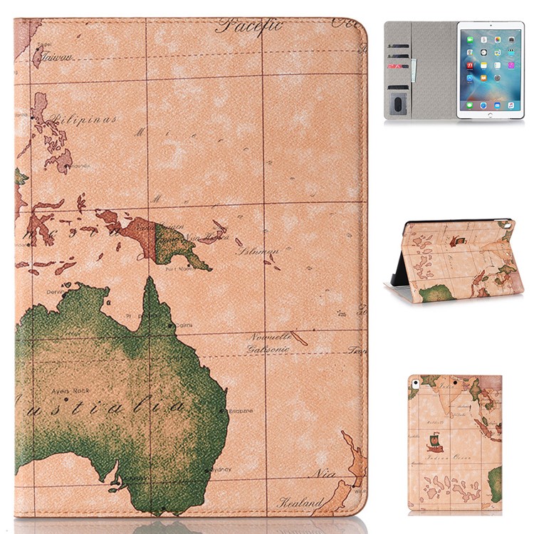Map Pattern Wallet Stand Leather Tablet Casing for iPad 10.2 (2019) - Dark Brown-1