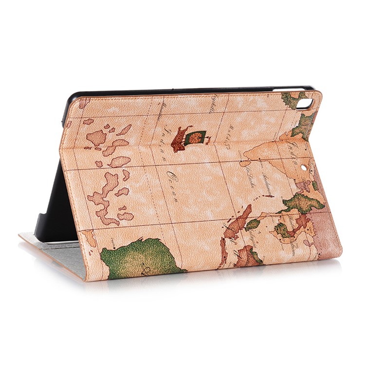 Map Pattern Wallet Stand Leather Tablet Casing for iPad 10.2 (2019) - Dark Brown-3