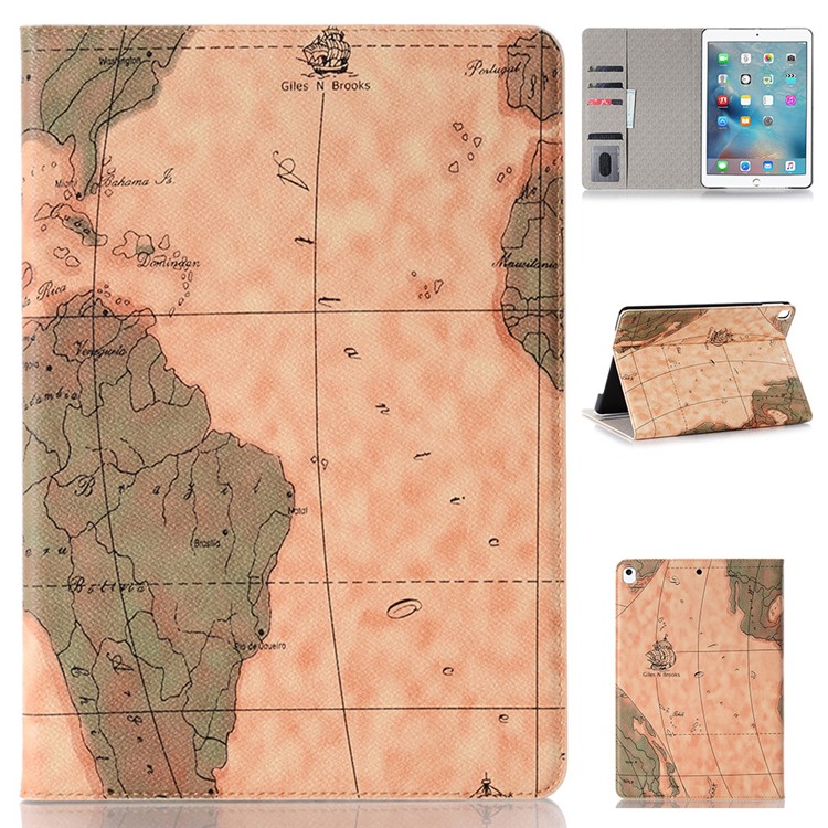 Tablet in Pelle Del Portafoglio Motivo Della Mappa Per Ipad 10.2 (2021)/(2020)/(2019) - Marrone Chiaro