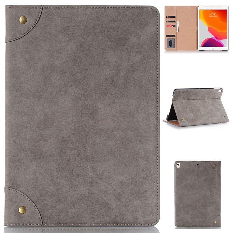 Retro Book Pattern Wallet Leather Tablet Casing for iPad 10.2 (2019) - Grey-1