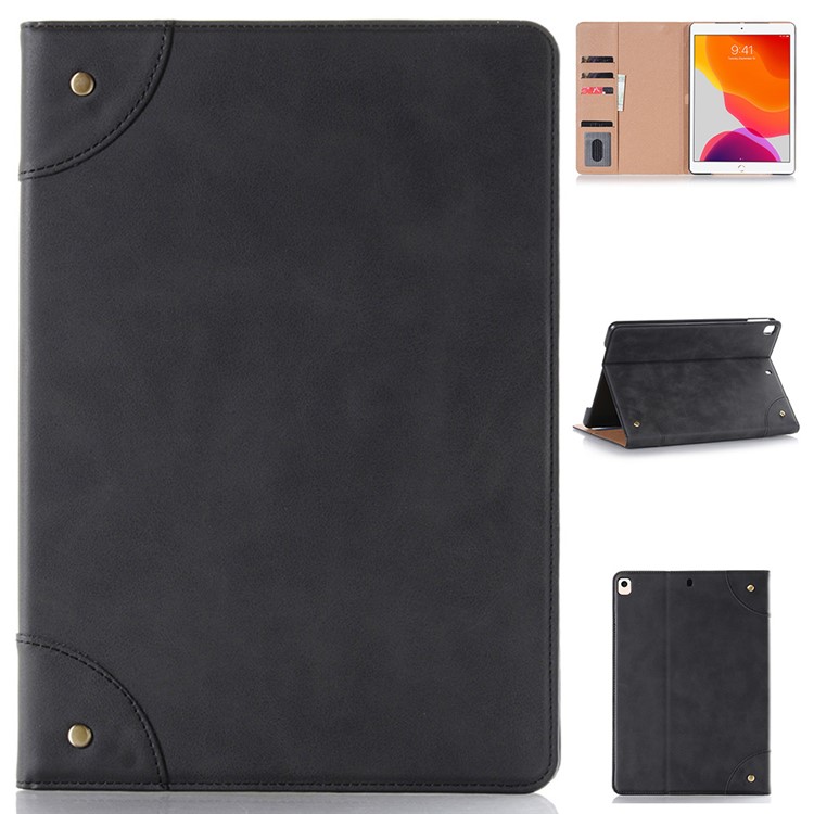 Retro Portemonnaie Leder Tablette Gehäuse Buch Muster Für Ipad 10.2 (2019) - Schwarz-1