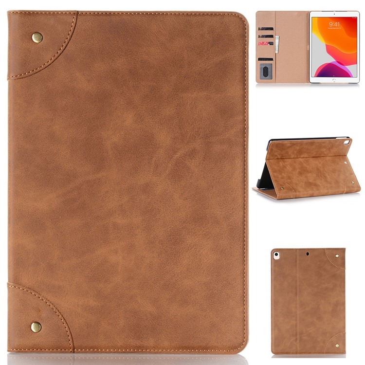 Retro Book Pattern Wallet Leather Tablet Casing for iPad 10.2 (2019) - Brown-1