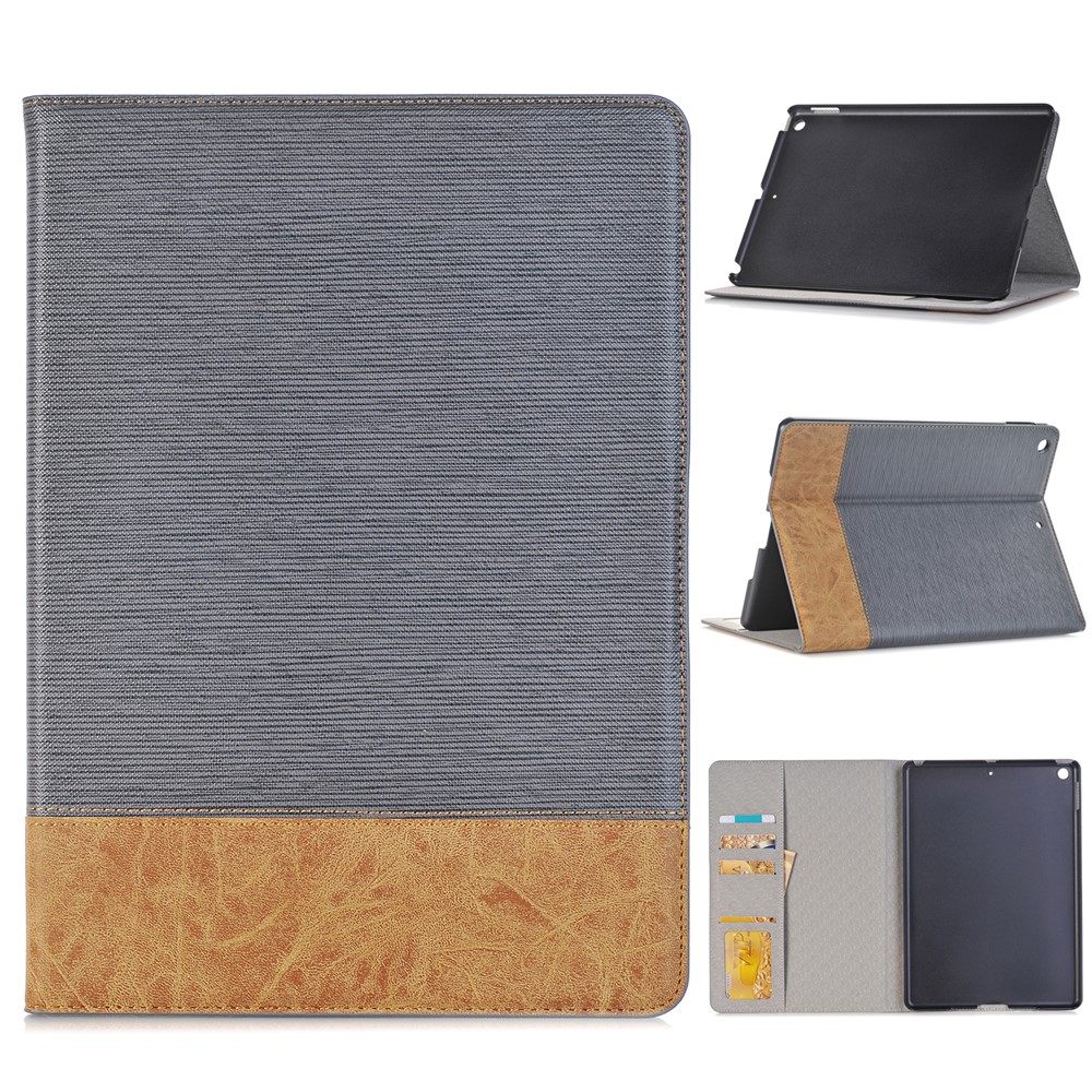 Cross Texture Splicing PU Leather Wallet Tablet Protective Case for iPad 10.2 (2019) - Grey-1