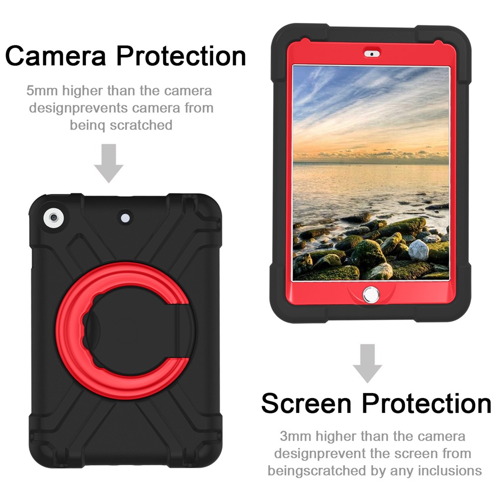 360° Swivel PC + Silicone Tablet Protection Case with Handle Kickstand for iPad 10.2 (2021)/(2020)/(2019) - Black/Red-2