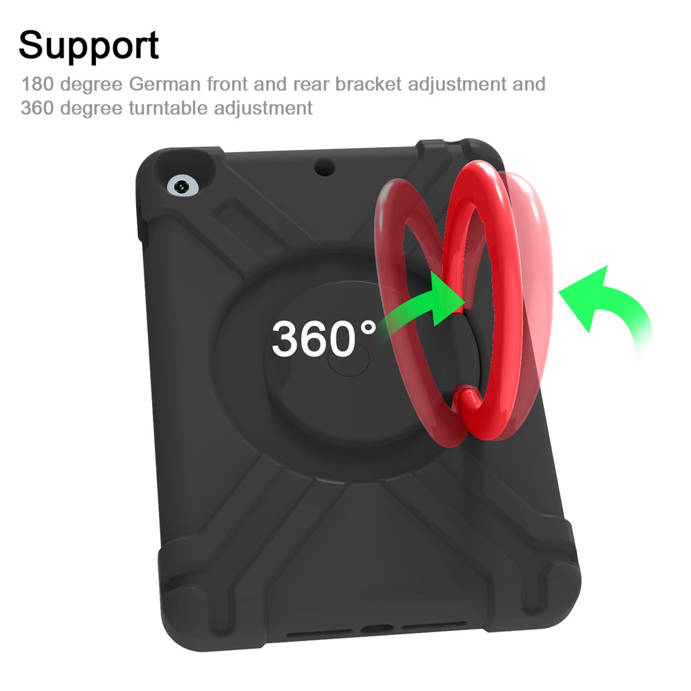 PC Girevole A 360 ° + Cassa Di Protezione Del Tablet In Silicone Con Kickstand Maniglia Per IPad 10.2 (2021) / (2020) / (2019) - Nero Rosso