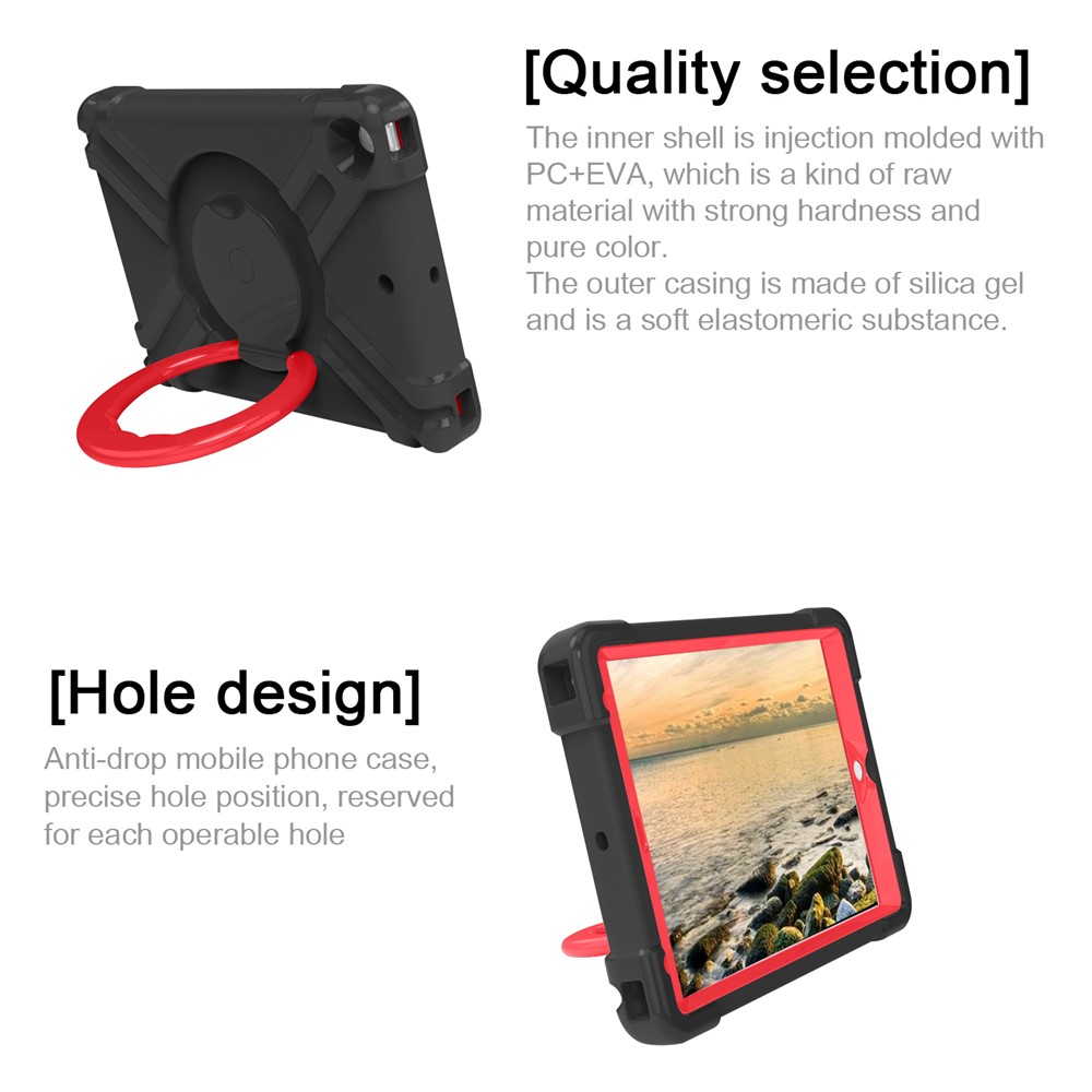 360° Swivel PC + Silicone Tablet Protection Case with Handle Kickstand for iPad 10.2 (2021)/(2020)/(2019) - Black/Red-6