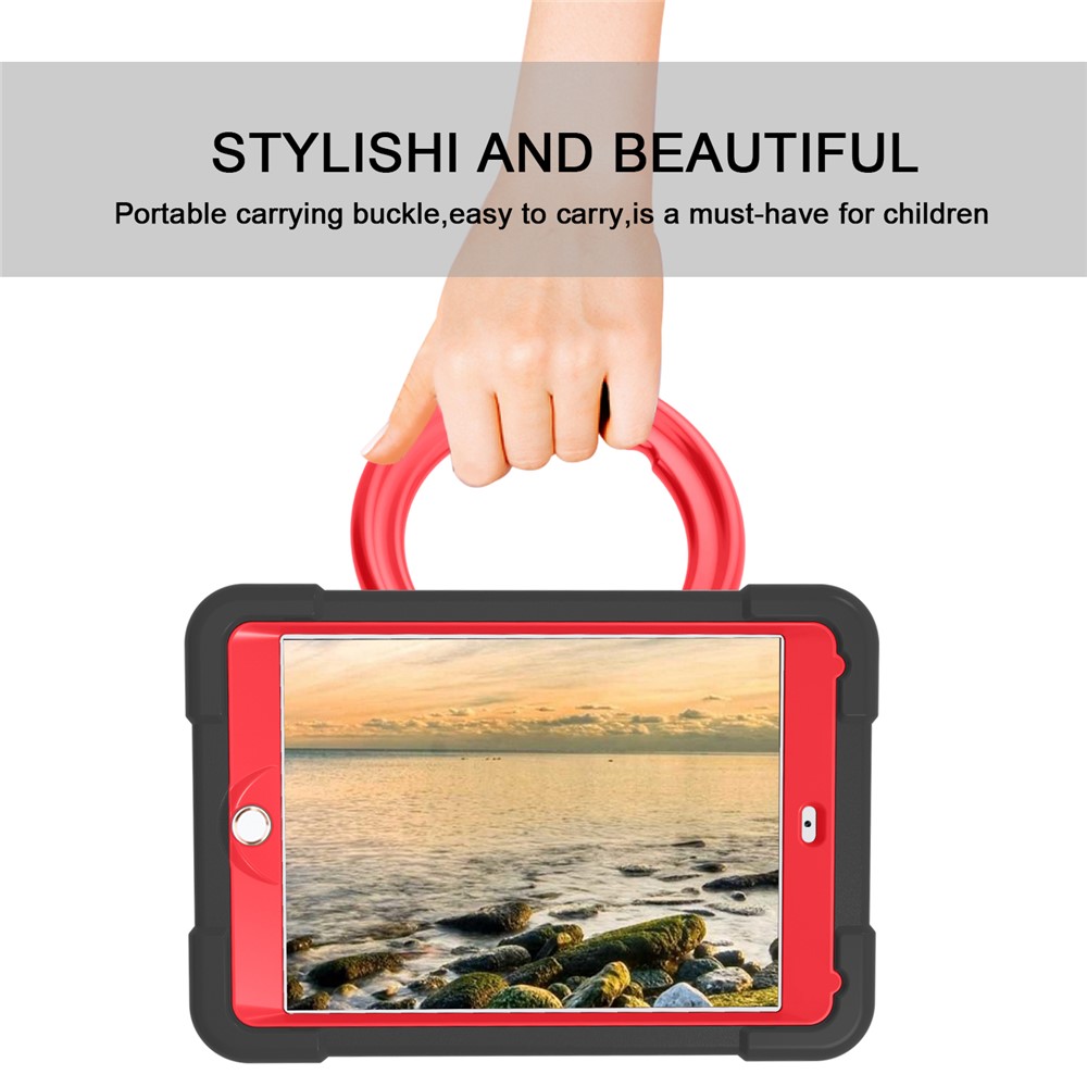 PC Girevole A 360 ° + Cassa Di Protezione Del Tablet In Silicone Con Kickstand Maniglia Per IPad 10.2 (2021) / (2020) / (2019) - Nero Rosso