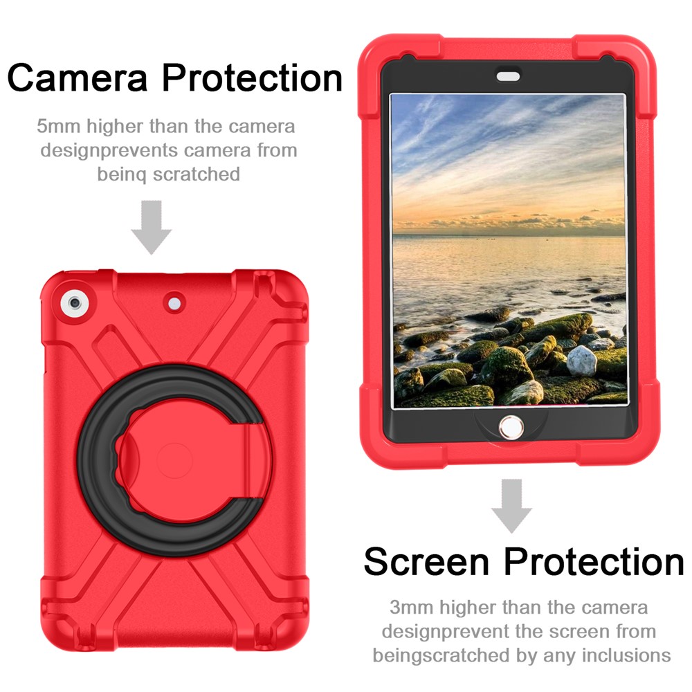 PC Girevole A 360 ° + Cassa Di Protezione Del Tablet In Silicone Con Kickstand Maniglia Per IPad 10.2 (2021) / (2020) / (2019) - Rosso Nero-2