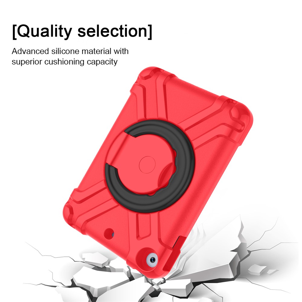 360 ° PC + Caixa De Proteção De Tablet De Silicone Com Punho Kickstand Para IPad 10.2 (2021) / (2020) / (2019) - Vermelho Preto-4