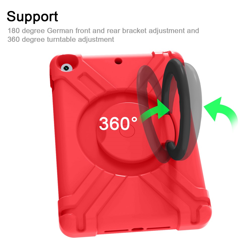 PC Girevole A 360 ° + Cassa Di Protezione Del Tablet In Silicone Con Kickstand Maniglia Per IPad 10.2 (2021) / (2020) / (2019) - Rosso Nero-5