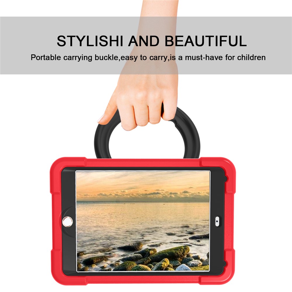 360 ° PC + Caixa De Proteção De Tablet De Silicone Com Punho Kickstand Para IPad 10.2 (2021) / (2020) / (2019) - Vermelho Preto-8