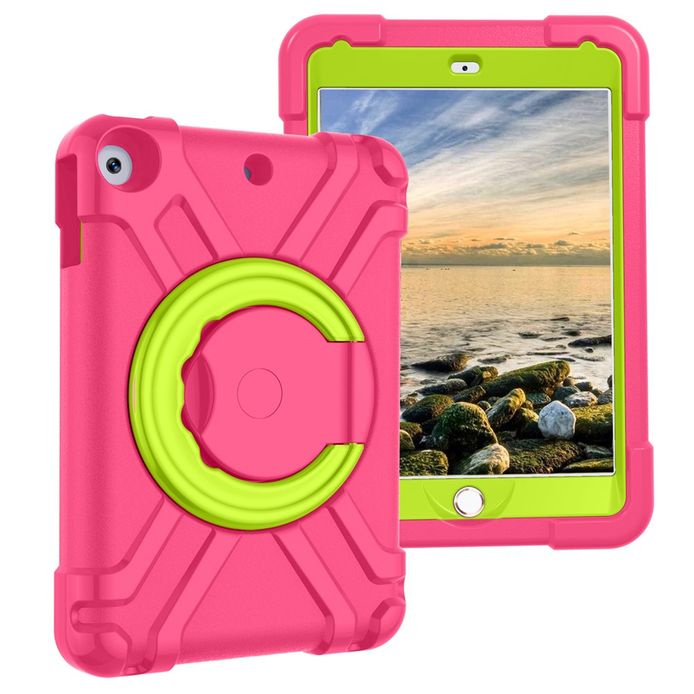 For iPad 10.2 (2021) / (2020) / (2019) Swivel Handle Kickstand PC + Silicone Tablet Protection Case - Rose / Green