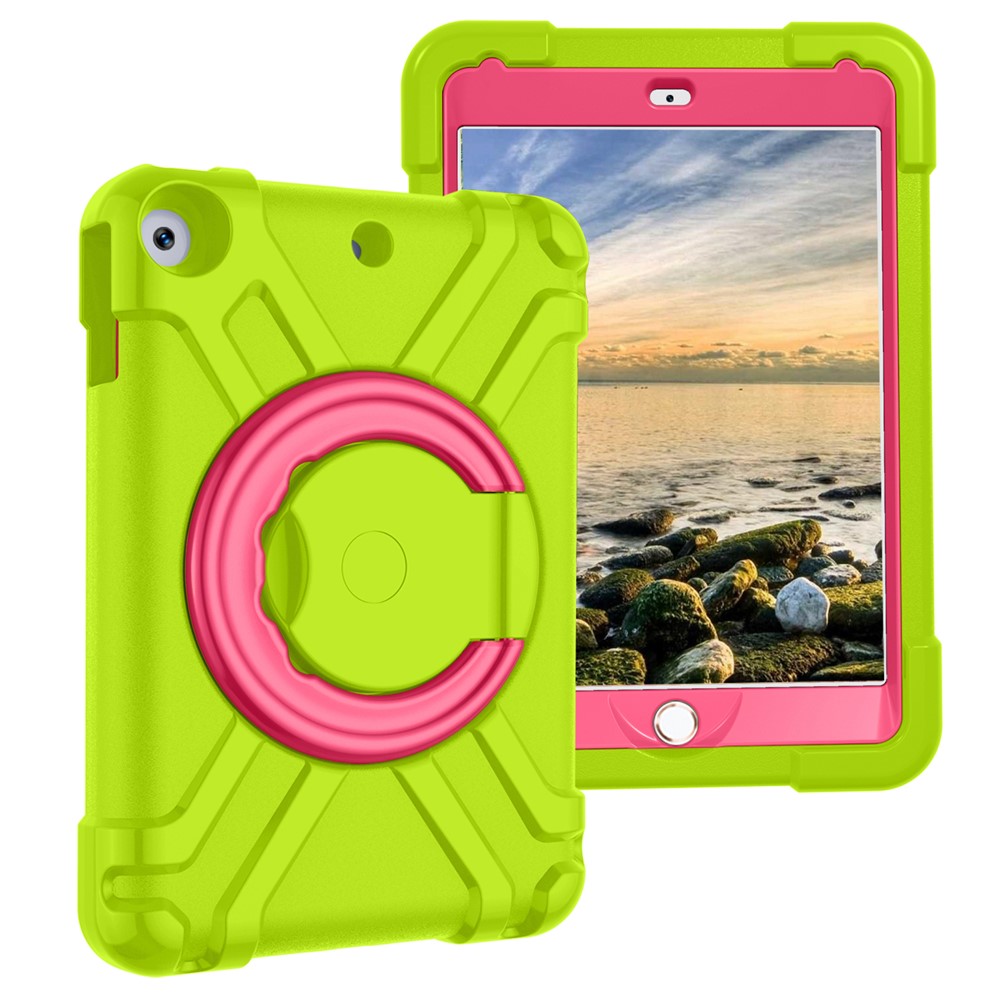 360° Swivel PC + Silicone Tablet Case with Kickstand for iPad 10.2 (2019) - Green/Rose-1