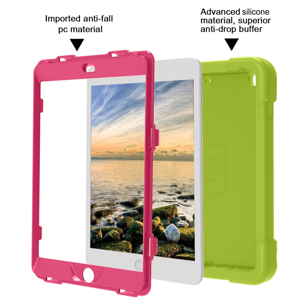360° Swivel PC + Silicone Tablet Case with Kickstand for iPad 10.2 (2019) - Green/Rose-2