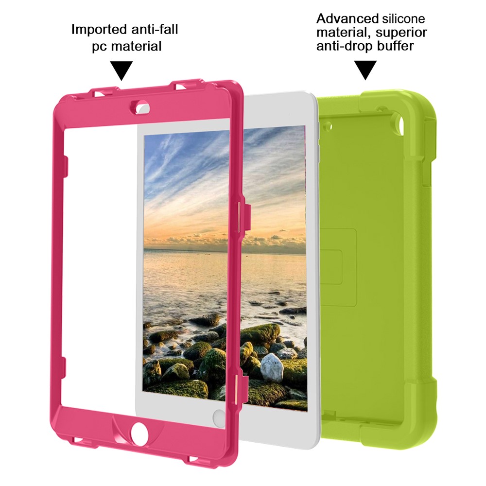 360 ° PC + Caixa De Proteção De Tablet De Silicone Com Punho Kickstand Para IPad 10.2 (2021) / (2020) / (2019) - Verde / Rosa