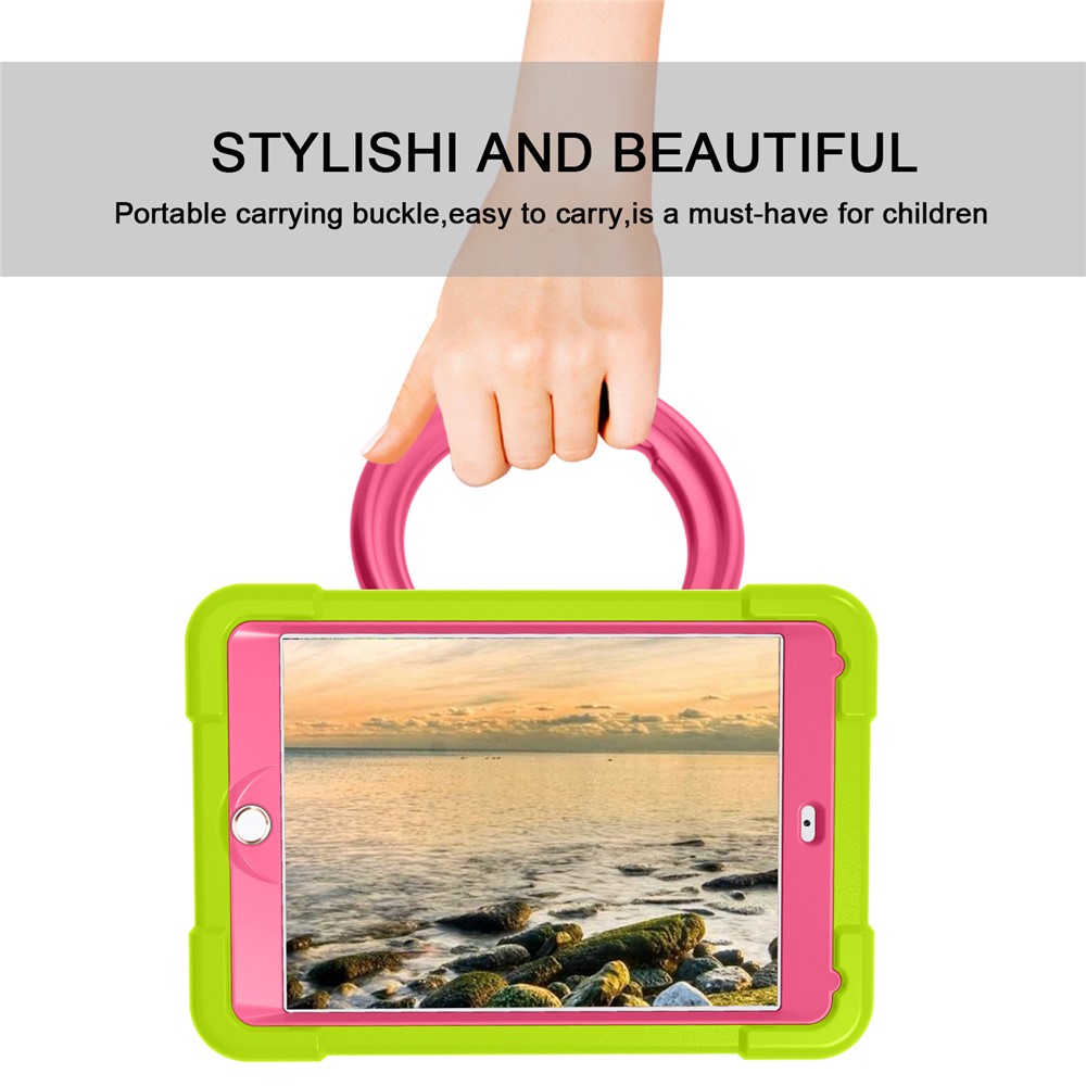 360° Swivel PC + Silicone Tablet Case with Kickstand for iPad 10.2 (2019) - Green/Rose-7