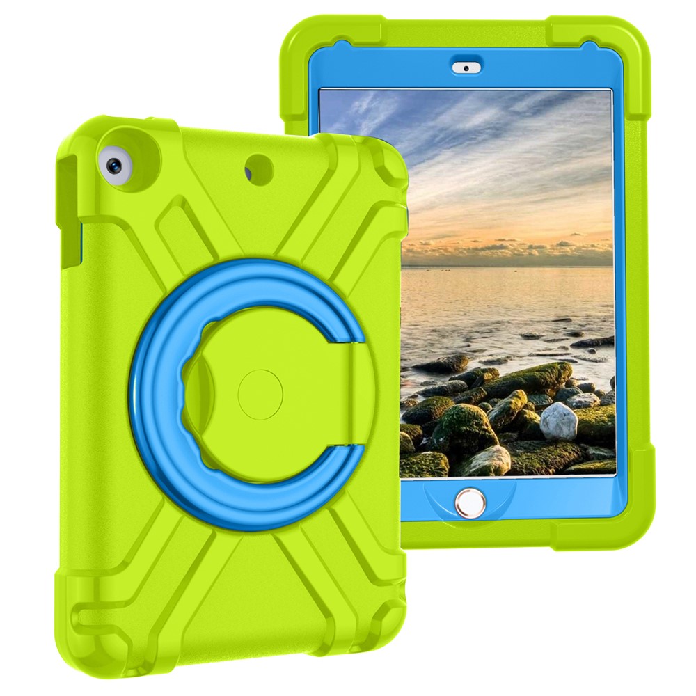 Estuche Giratorio Giratorio De 360 ​​° PC + Funda De Protección De Tabletas De Silicona Con Soporte De Asa Para IPad 10.2 (2021) / (2020) / (2019) - Verde Azul