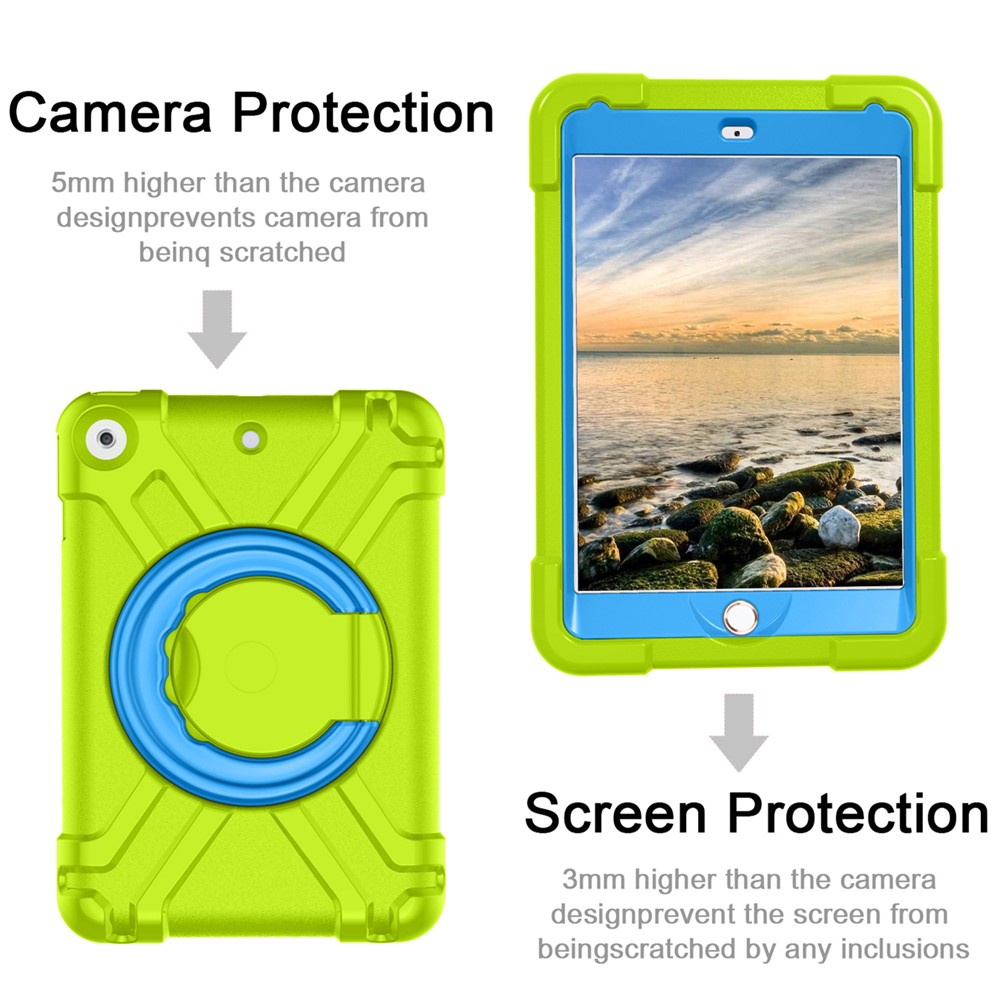 PC Girevole A 360 ° + Cassa Di Protezione Del Tablet In Silicone Con Kickstand Maniglia Per IPad 10.2 (2021) / (2020) / (2019) - Verde Blu