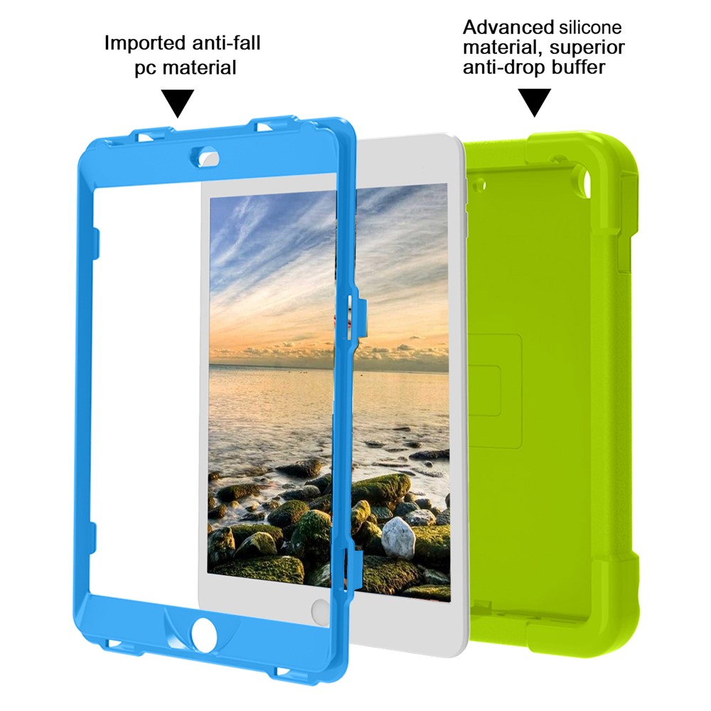 Estuche Giratorio Giratorio De 360 ​​° PC + Funda De Protección De Tabletas De Silicona Con Soporte De Asa Para IPad 10.2 (2021) / (2020) / (2019) - Verde Azul-3