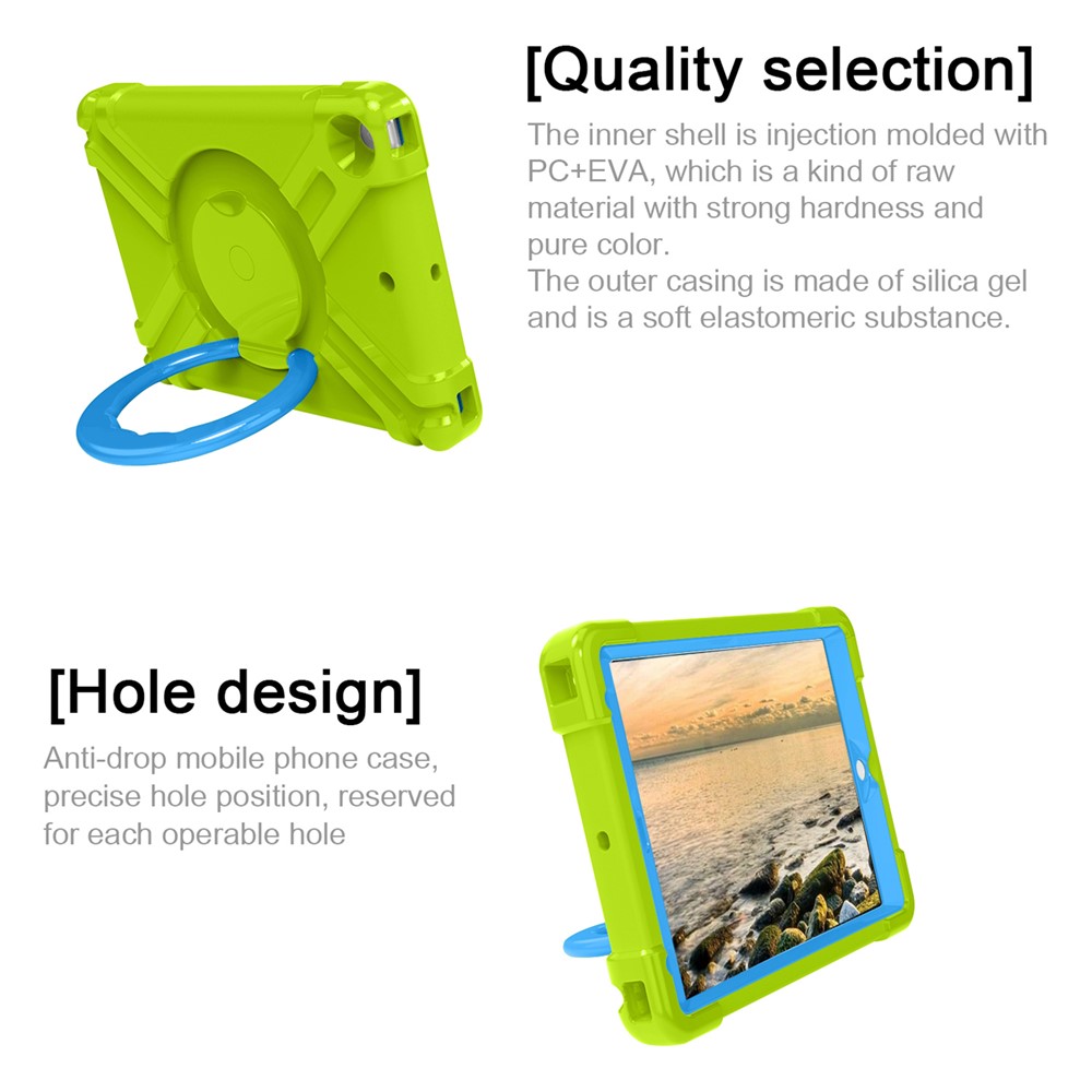 360 ° PC + Caixa De Proteção De Tablet De Silicone Com Punho Kickstand Para IPad 10.2 (2021) / (2020) / (2019) - Azul Esverdeado