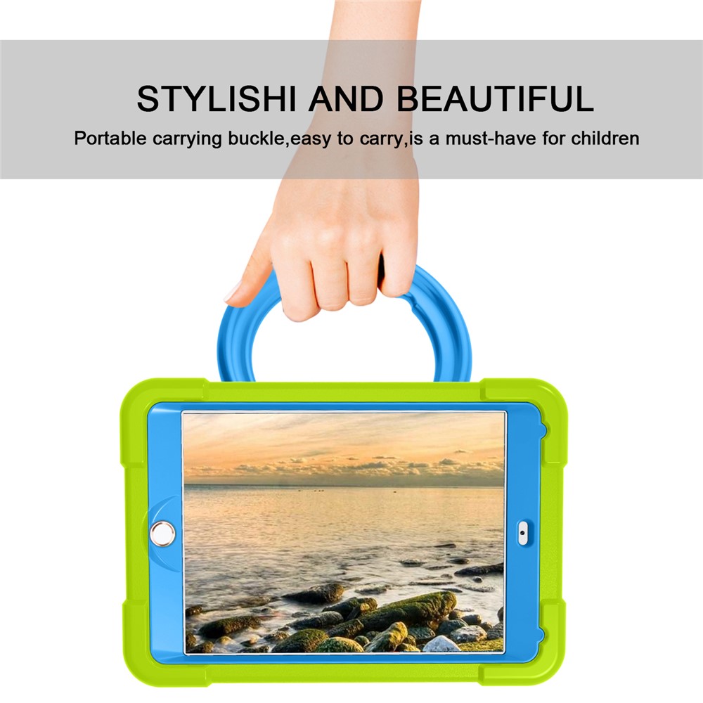 360 ° PC + Caixa De Proteção De Tablet De Silicone Com Punho Kickstand Para IPad 10.2 (2021) / (2020) / (2019) - Azul Esverdeado