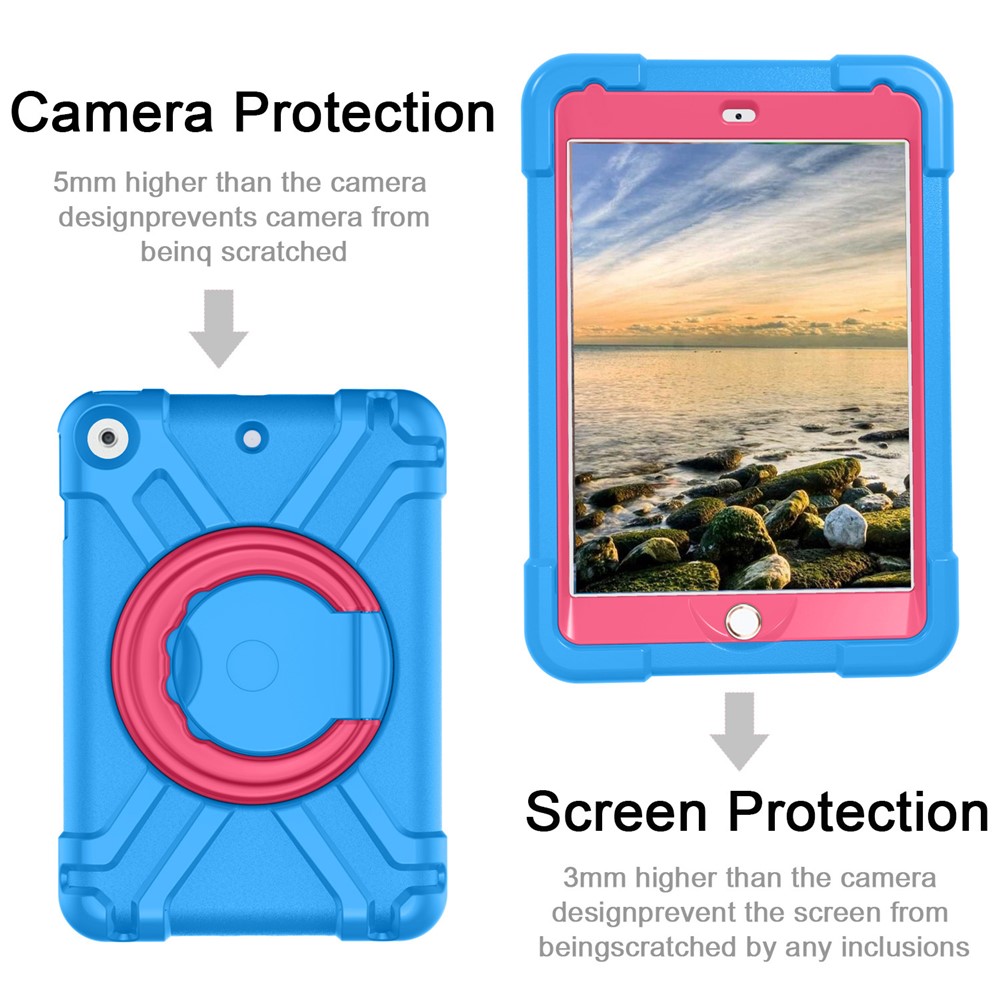 360° Swivel PC + Silicone Tablet Protection Case with Handle Kickstand for iPad 10.2 (2021)/(2020)/(2019) - Blue/Rose-2