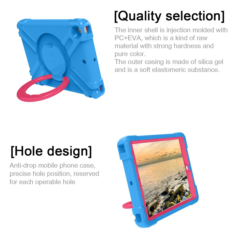 Estuche Giratorio Giratorio De 360 ​​° PC + Funda De Protección De Tabletas De Silicona Con Soporte De Asa Para IPad 10.2 (2021) / (2020) / (2019) - Rosa Azul-6