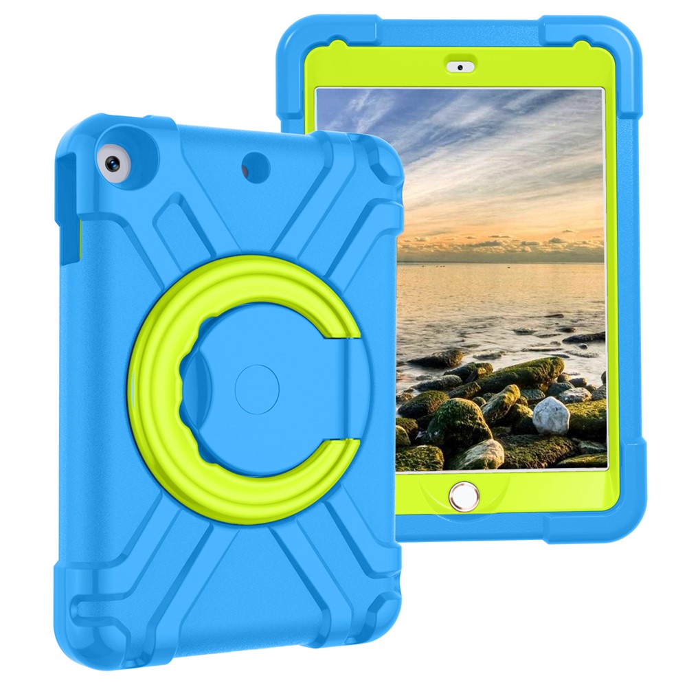 Estuche Giratorio Giratorio De 360 ​​° PC + Funda De Protección De Tabletas De Silicona Con Soporte De Asa Para IPad 10.2 (2021) / (2020) / (2019) - Azul Verde