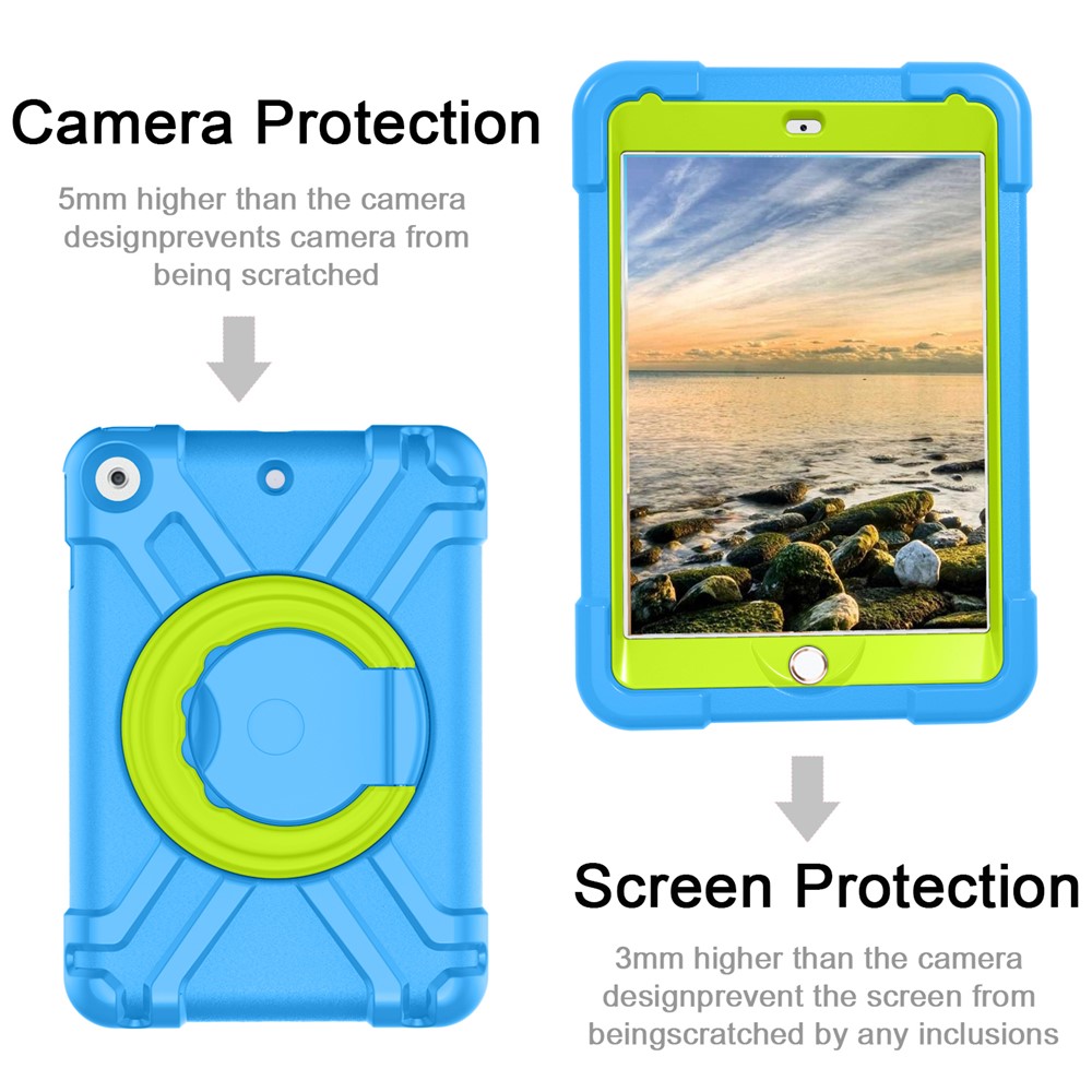 Estuche Giratorio Giratorio De 360 ​​° PC + Funda De Protección De Tabletas De Silicona Con Soporte De Asa Para IPad 10.2 (2021) / (2020) / (2019) - Azul Verde