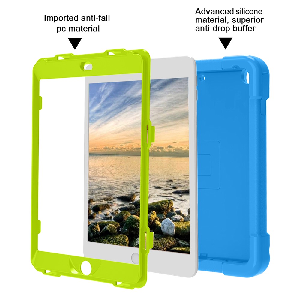 Estuche Giratorio Giratorio De 360 ​​° PC + Funda De Protección De Tabletas De Silicona Con Soporte De Asa Para IPad 10.2 (2021) / (2020) / (2019) - Azul Verde