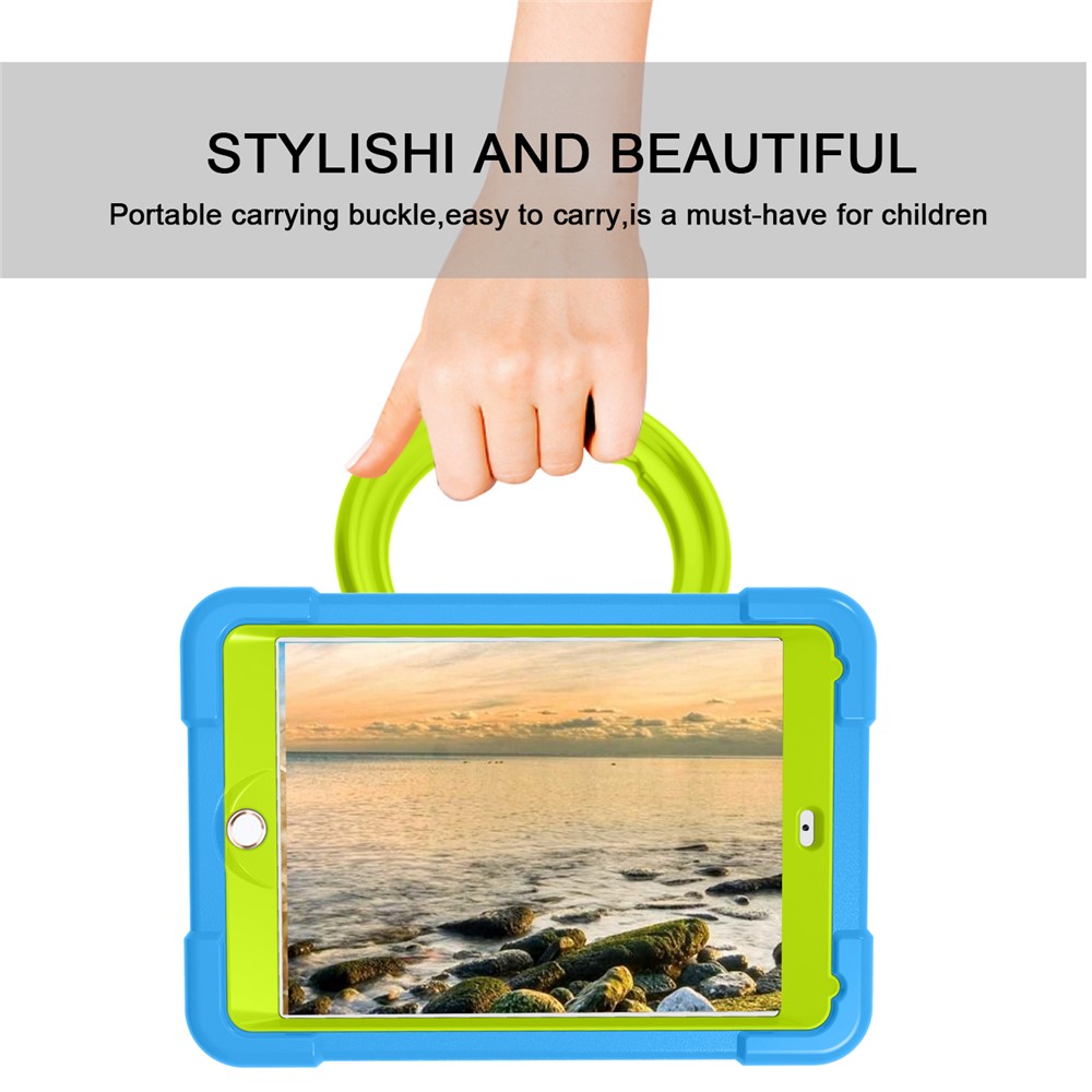 360 ° Swivel PC + Силиконовый Чехол Для Защиты Таблеток С Ручкой Для IPad 10.2 (2021) / (2020) / (2019) - Цвет Морской Волны