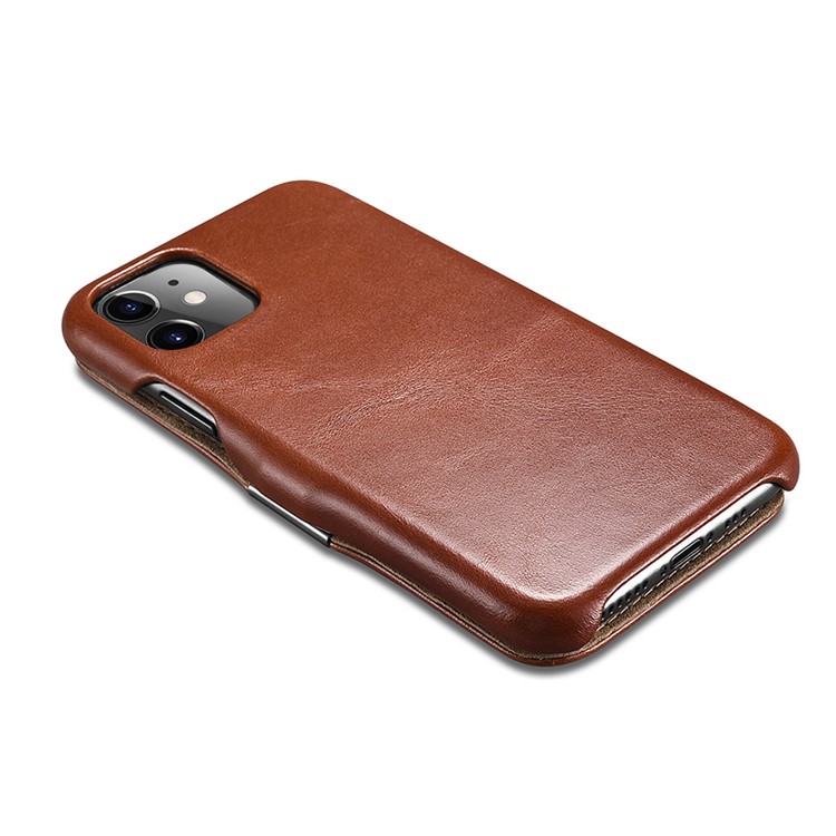 ICARER Vintage Style Crazy Horse Genuine Leather Folio Flip Phone Case for iPhone 11 6.1-inch - Brown-10