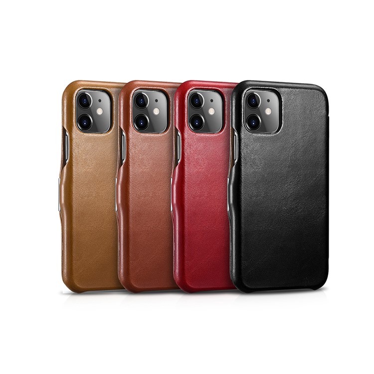 ICARER Vintage Style Crazy Horse Genuine Leather Folio Flip Phone Case for iPhone 11 6.1-inch - Brown-18