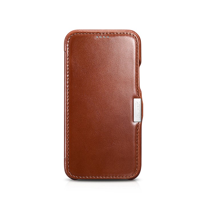 ICARER Vintage Style Crazy Horse Genuine Leather Folio Flip Phone Case for iPhone 11 6.1-inch - Brown-2