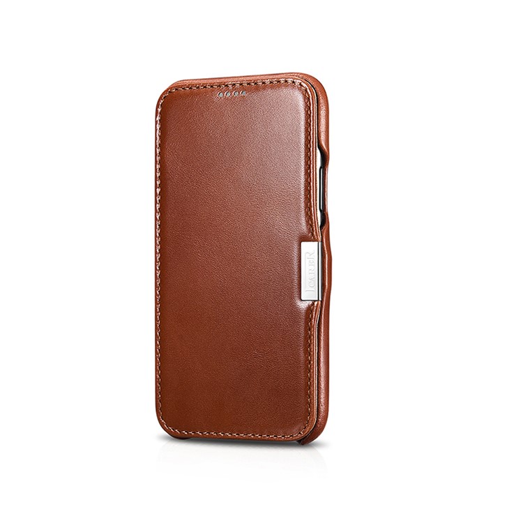 ICARER Vintage Style Crazy Horse Genuine Leather Folio Flip Phone Case for iPhone 11 6.1-inch - Brown-5