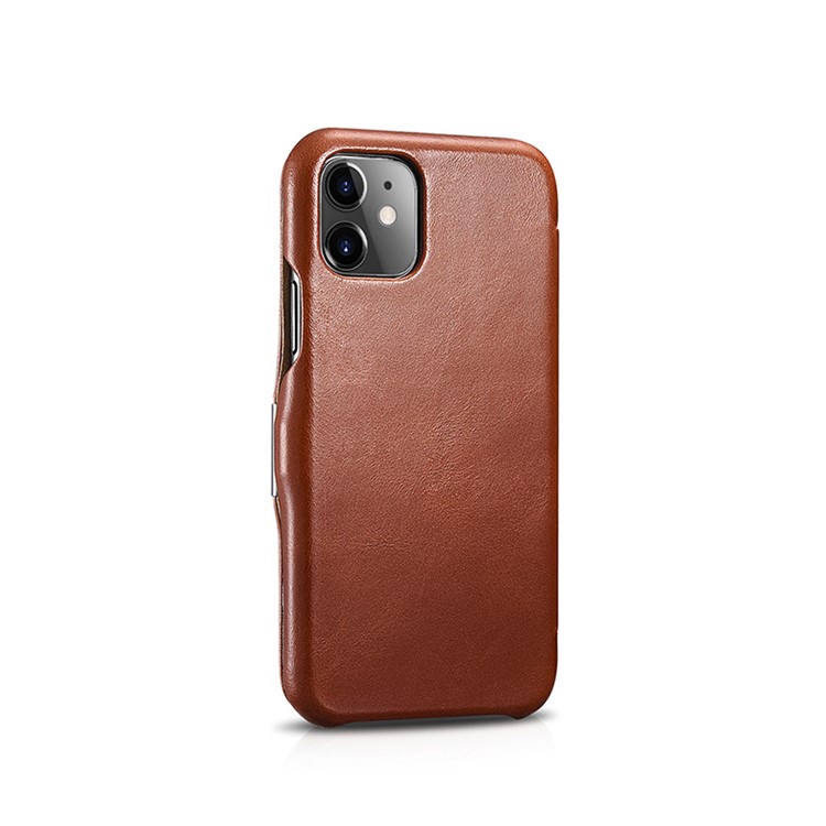 ICARER Vintage Style Crazy Horse Genuine Leather Folio Flip Phone Case for iPhone 11 6.1-inch - Brown-6