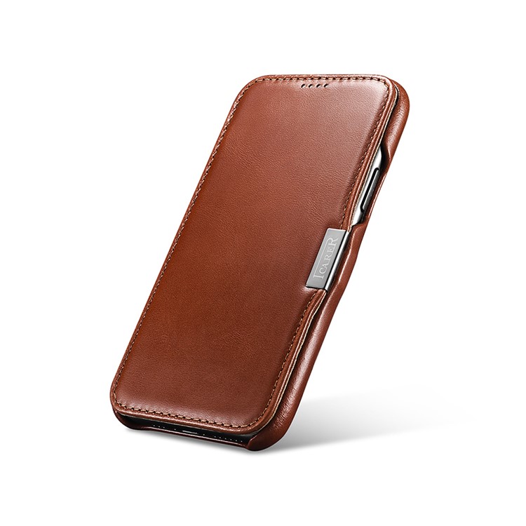 ICARER Vintage Style Crazy Horse Genuine Leather Folio Flip Phone Case for iPhone 11 6.1-inch - Brown-7