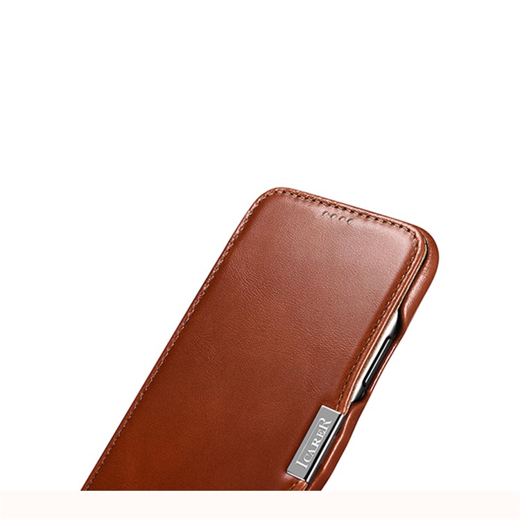 ICARER Vintage Style Crazy Horse Genuine Leather Folio Flip Phone Case for iPhone 11 6.1-inch - Brown-9