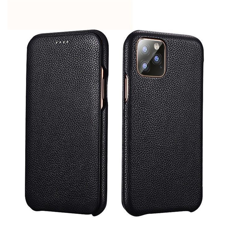 XOOMZ Curved Edge Litchi Texture Genuine Leather Phone Cover for Apple iPhone 11 Pro 5.8 inch - Black