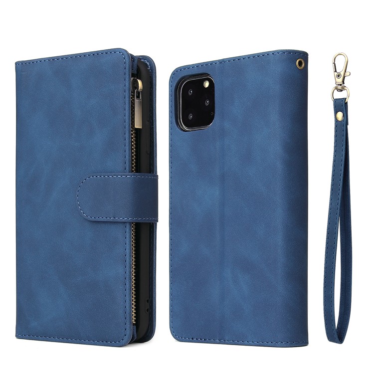 Zipper Pocket Leather Wallet Case for iPhone 11 Pro Max 6.5 inch - Blue-1