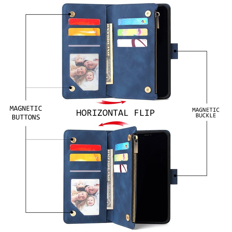 Zipper Pocket Leather Wallet Case for iPhone 11 Pro Max 6.5 inch - Blue-3