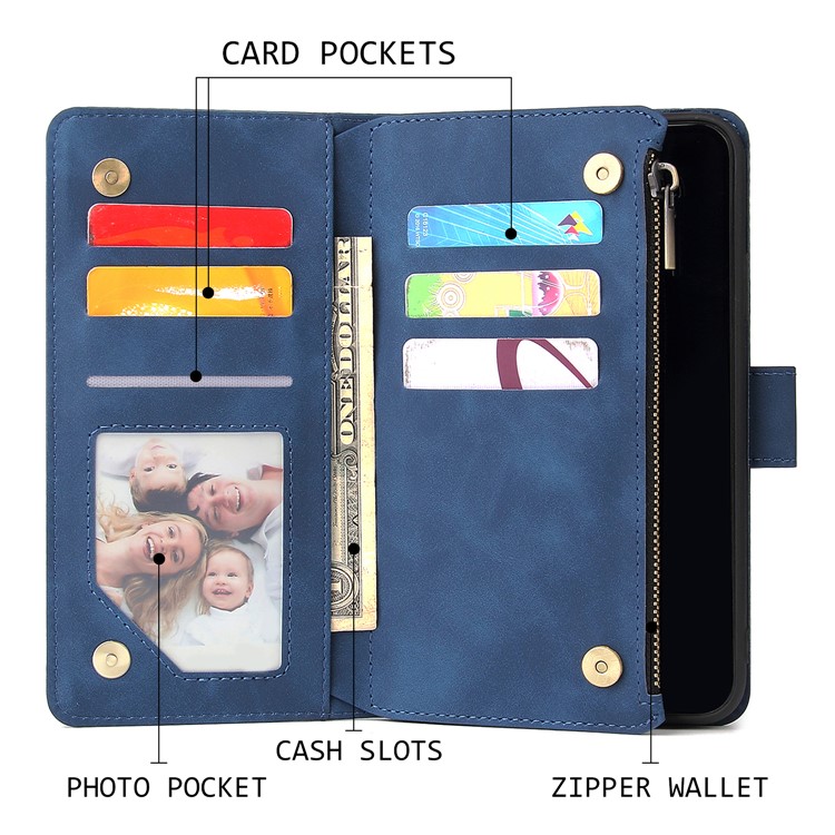 Zipper Pocket Leather Wallet Case for iPhone 11 Pro Max 6.5 inch - Blue-4