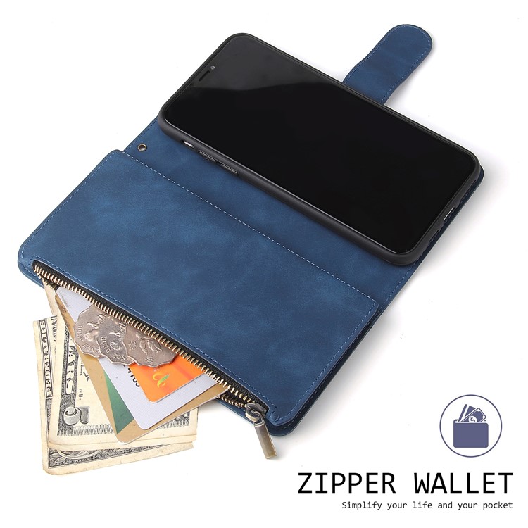 Zipper Pocket Leather Wallet Case for iPhone 11 Pro Max 6.5 inch - Blue-5